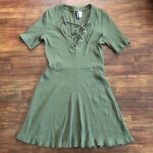 Divided by H&M Green Lace Up Skater Dress